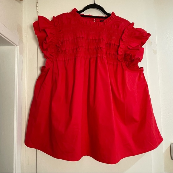 NWT Red Short Sleeve Smocked Blouse 3XL - Picture 1 of 13
